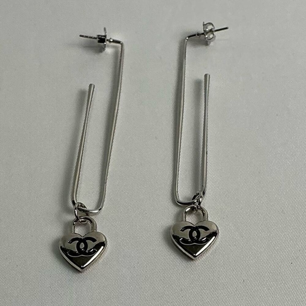 Chanel Silver Heart Drop Earrings Open Edit